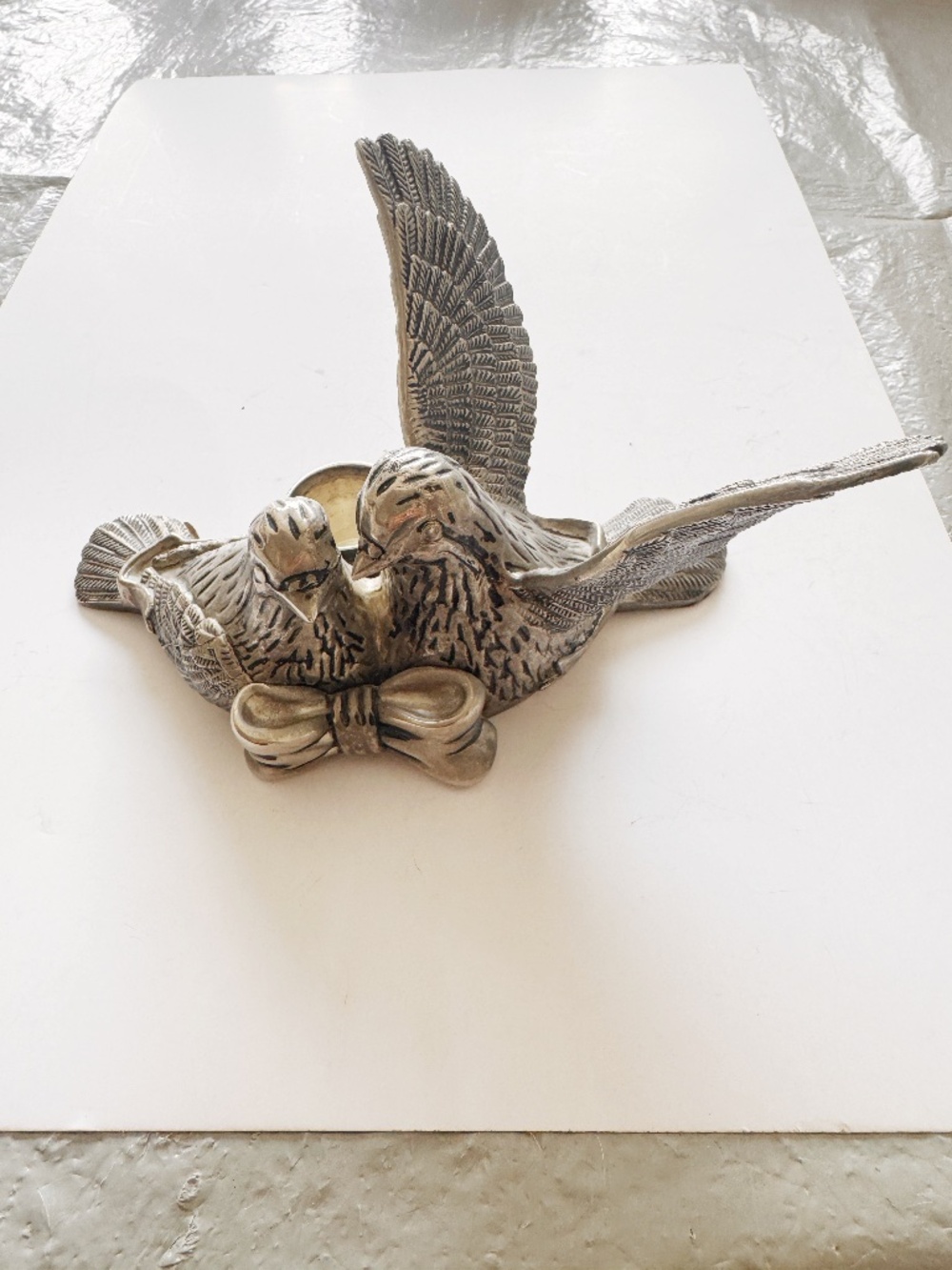 International Silver Co Silverplated Lovebirds Birds Figurine Taper Candle Holde